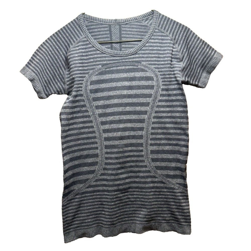 Lululemon Women's Gray Striped Swiftly Short Sleeve Top Size 6